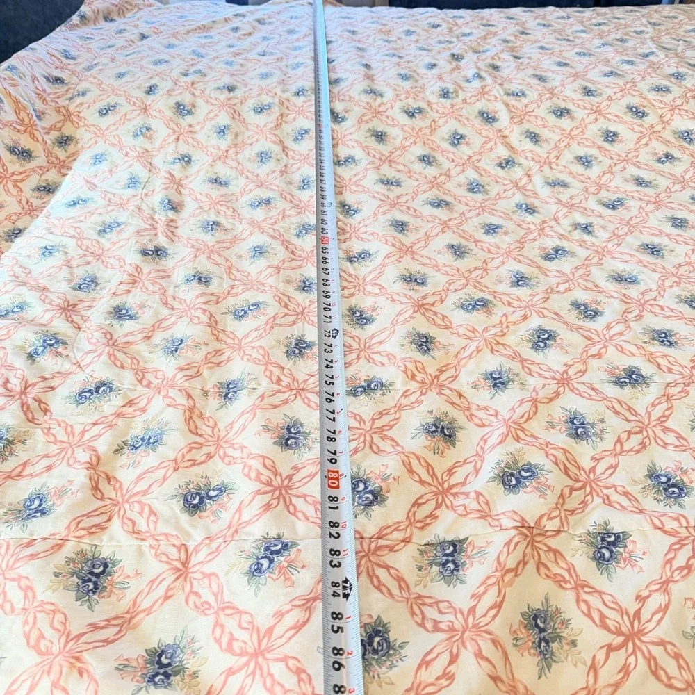 Vtg Royalty Collection Cottagecore Blue Rose Floral Comforter Pink Ribbon Full/Q